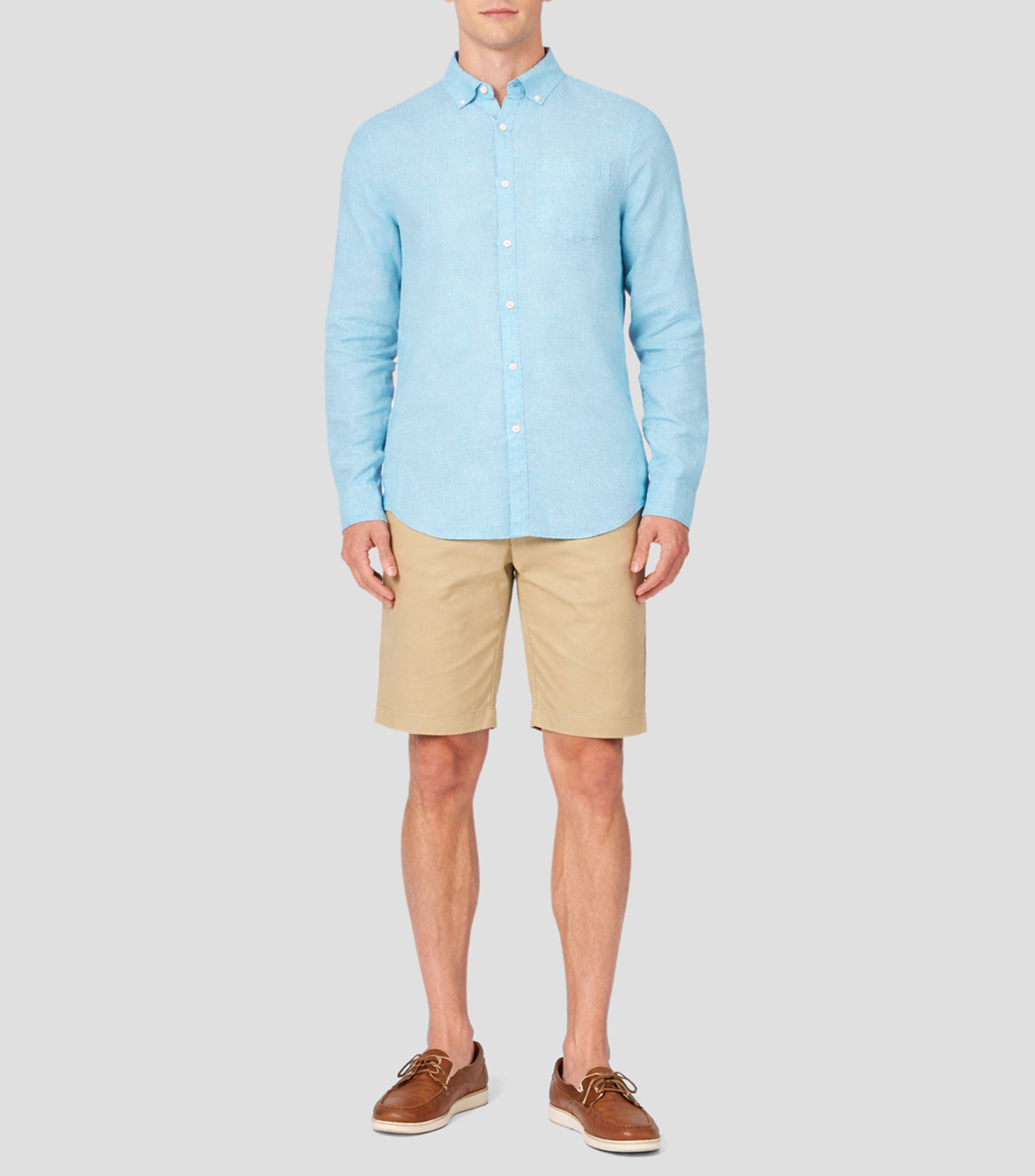 Camisa lisa en lino con manga larga Hombre